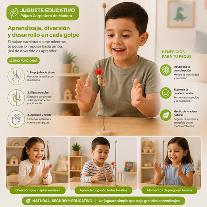 Juguete Educativo De Madera Con Pájaros Carpinteros Para Niños