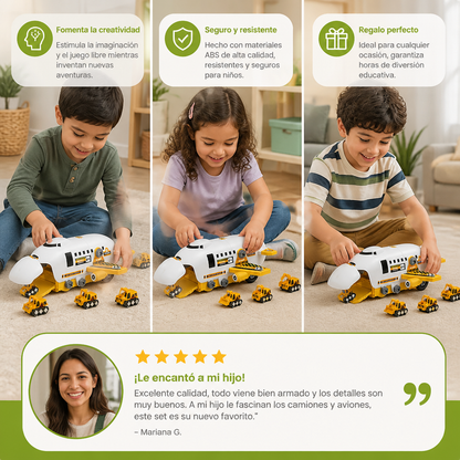 Set De Juego DIY “Camión Transportador De Aviones” Con Vehículos De Construcción