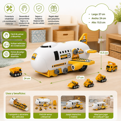 Set De Juego DIY “Camión Transportador De Aviones” Con Vehículos De Construcción