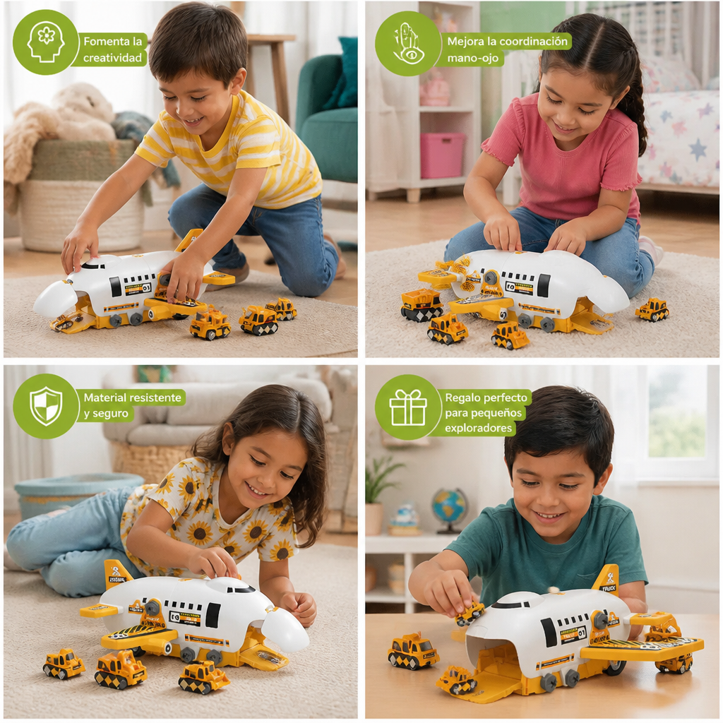 Set De Juego DIY “Camión Transportador De Aviones” Con Vehículos De Construcción