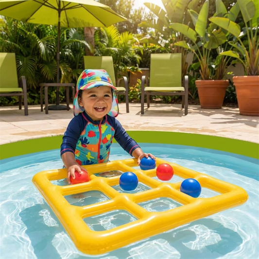 Juego Inflable De Tres En Raya Para Piscina – Juego De Fiesta Acuática Con Pelotas Y Bomba De Aire