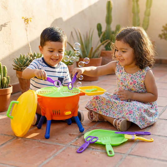 Máquina De Burbujas BBQ Para Niños Con Solución De Burbujas Y Moldes