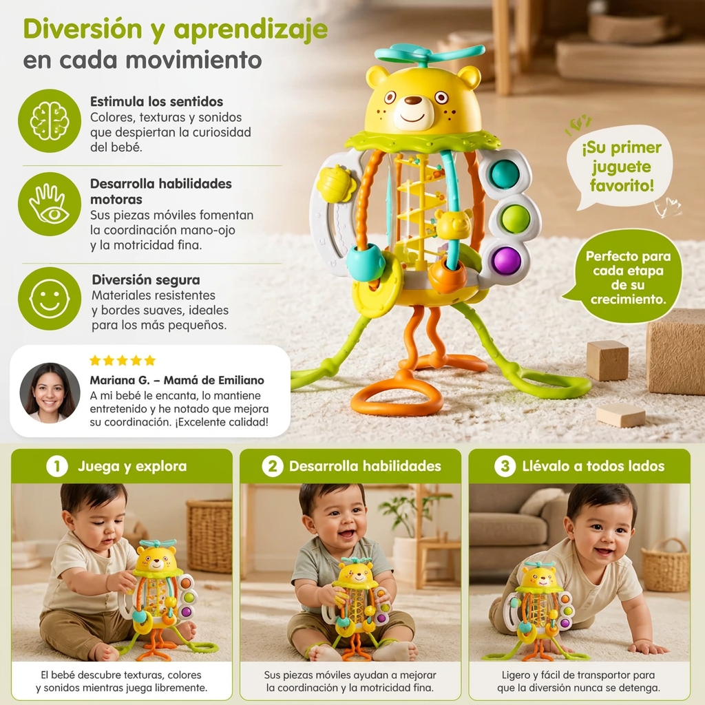 Juguete Educativo De Primera Infancia Con Sonajero Y Arrastre Daifa Huile Toys Para Bebés De 3 A 6 Meses En Adelante