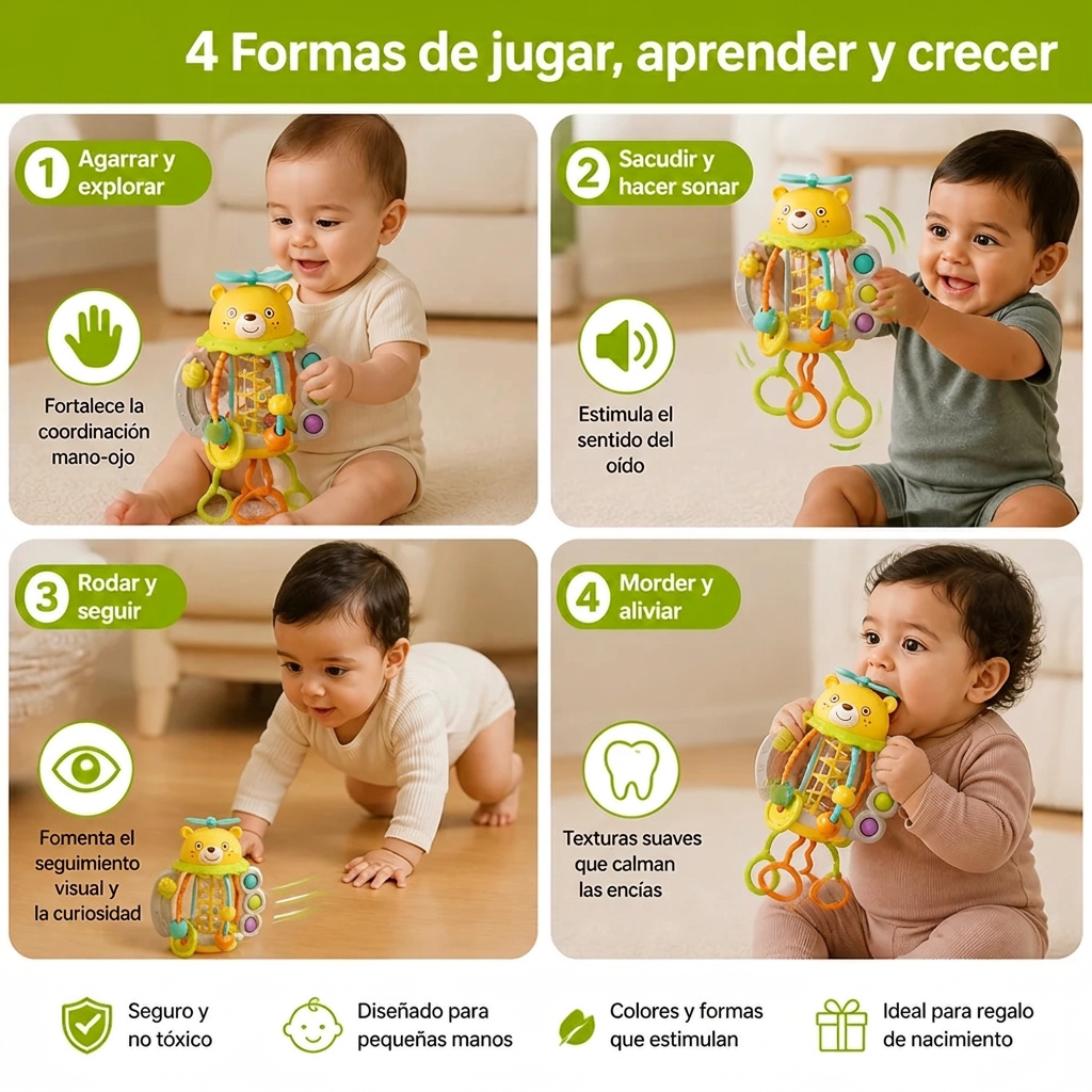 Juguete Educativo De Primera Infancia Con Sonajero Y Arrastre Daifa Huile Toys Para Bebés De 3 A 6 Meses En Adelante