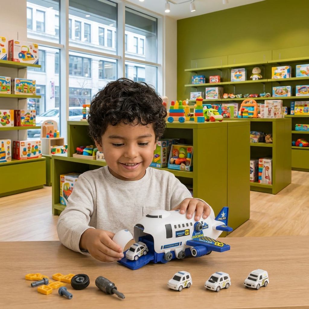 Set De Juego DIY “Camión Transportador De Aviones” Con Vehículos De Construcción