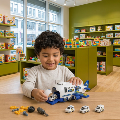 Set De Juego DIY “Camión Transportador De Aviones” Con Vehículos De Construcción