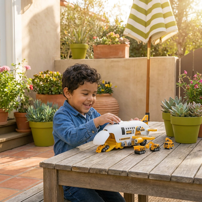 Set De Juego DIY “Camión Transportador De Aviones” Con Vehículos De Construcción