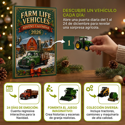 Calendario de Adviento Navideño de 24 Días con Vehículos Agrícolas