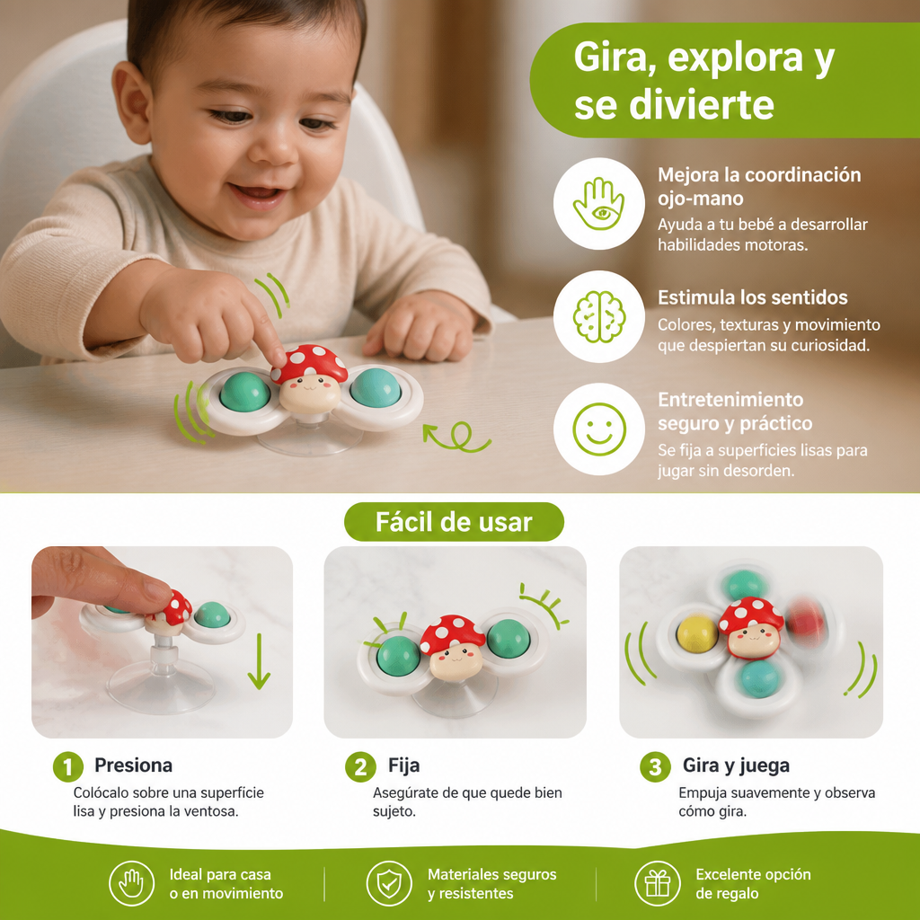 Set de 3 adorables juguetes giratorios con ventosa para bebés