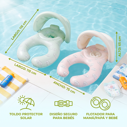 Flotador Inflable para Mamá o Papá y Bebé con Toldo Protector Solar