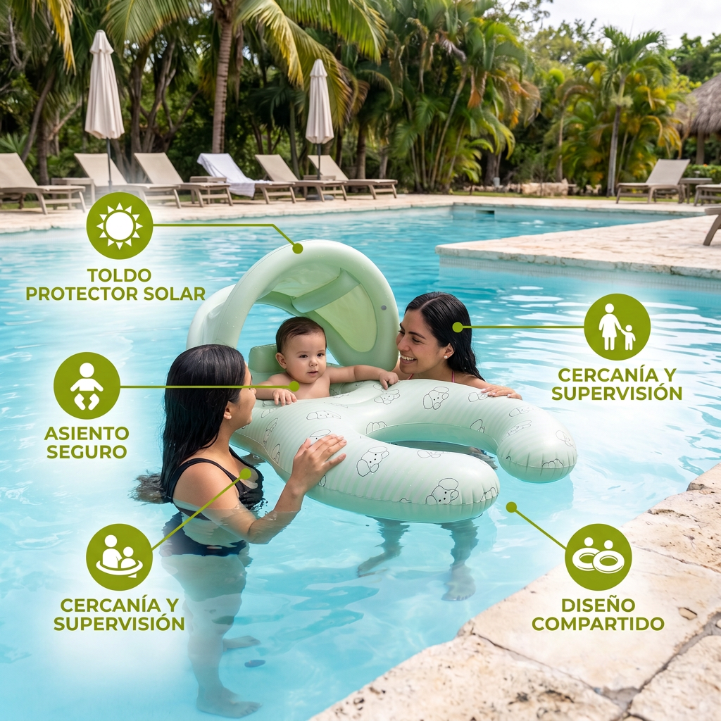 Flotador Inflable para Mamá o Papá y Bebé con Toldo Protector Solar