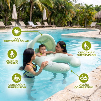 Flotador Inflable para Mamá o Papá y Bebé con Toldo Protector Solar