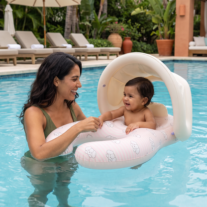 Flotador Inflable para Mamá o Papá y Bebé con Toldo Protector Solar