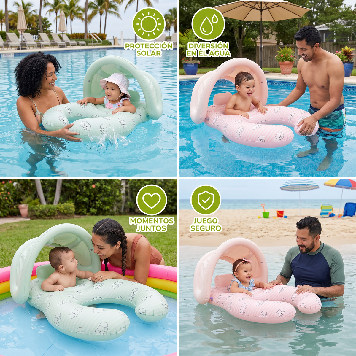 Flotador Inflable para Mamá o Papá y Bebé con Toldo Protector Solar