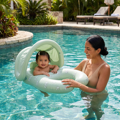 Flotador Inflable para Mamá o Papá y Bebé con Toldo Protector Solar