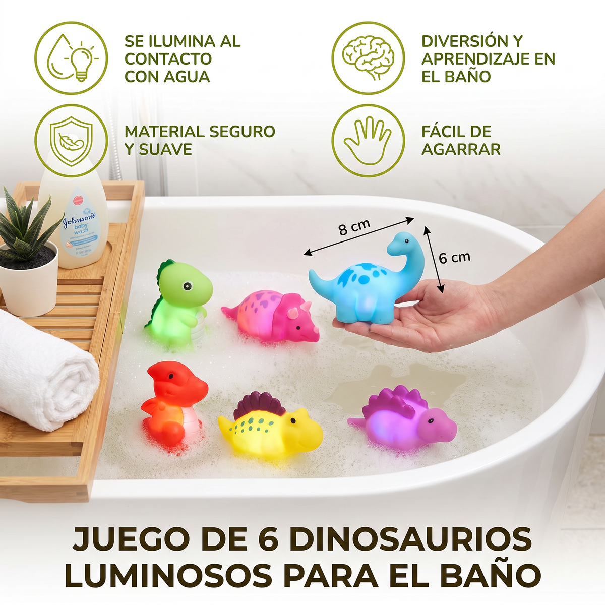 Juguete de dinosaurios luminosos para el baño