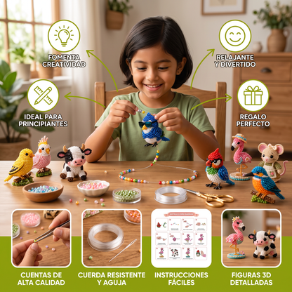 Set de Manualidades de Animales con Cuentas 3D – Kit DIY de Mini Arte con Cuentas para Principiantes