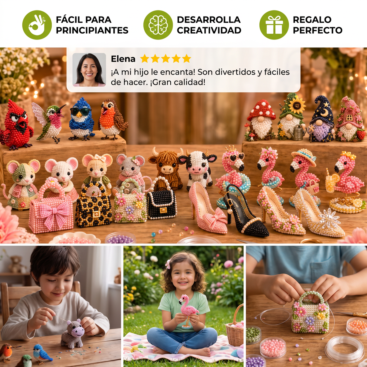 Set de Manualidades de Animales con Cuentas 3D – Kit DIY de Mini Arte con Cuentas para Principiantes