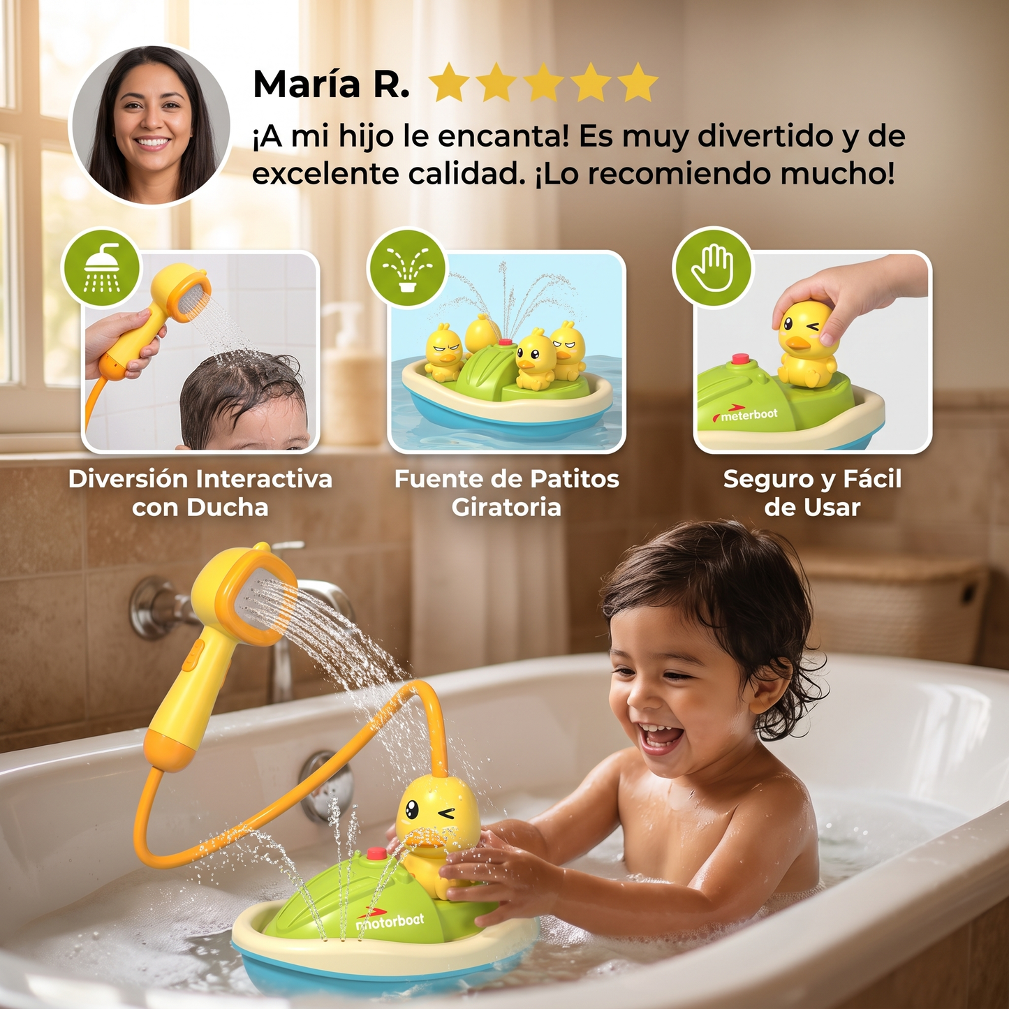 Juguete de baño con fuente de patitos y ducha
