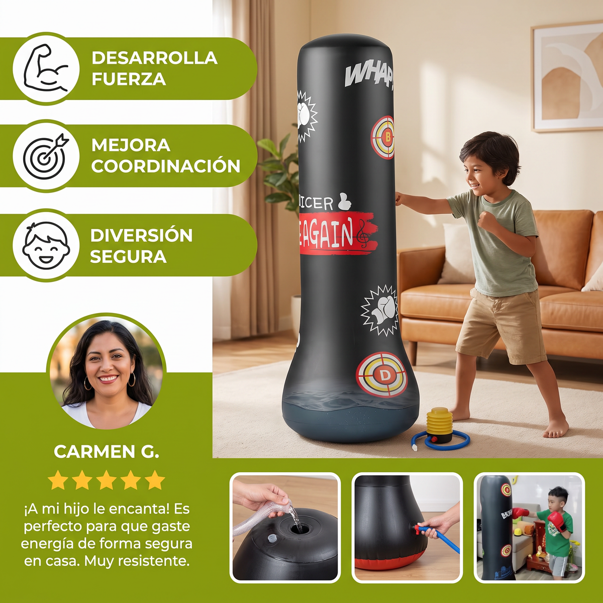 Saco de boxeo infantil inflable con relleno de agua