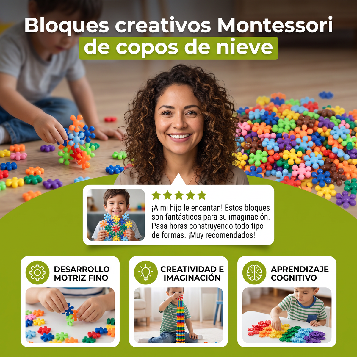 Bloques creativos Montessori de copos de nieve