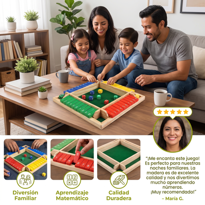 Juego familiar Shut The Box de madera para 4 jugadores