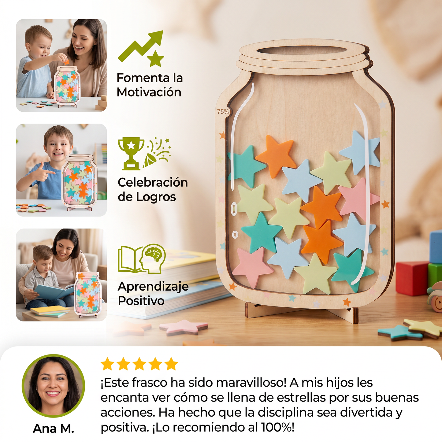 Sistema de frasco de recompensas y motivación para niños