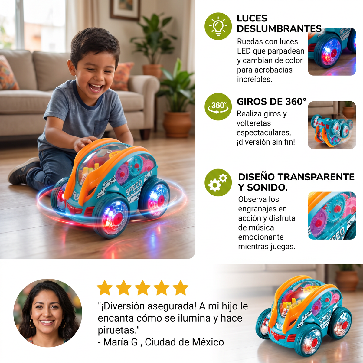 Auto de acrobacias luminoso