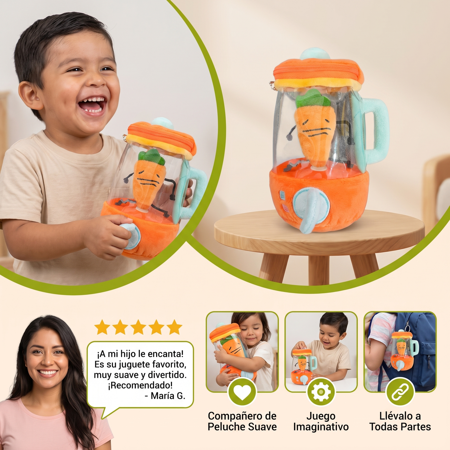 Licuadora de zanahoria divertida de peluche para niños