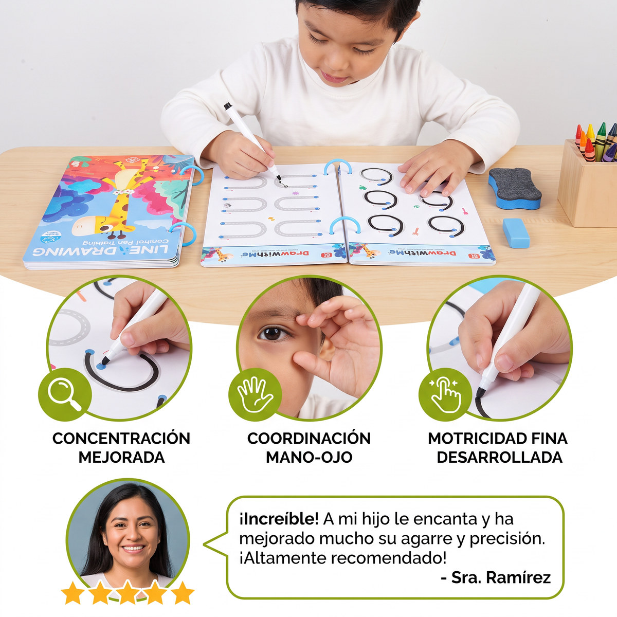 Libro de entrenamiento para el control del lápiz para niños