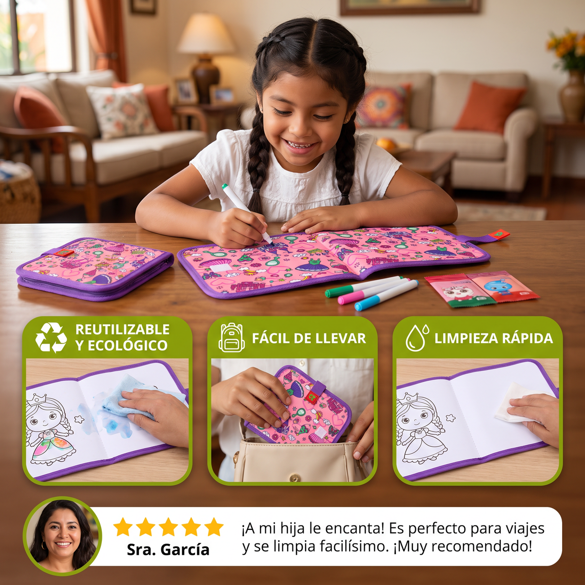 Libro de colorear portátil reutilizable para niños