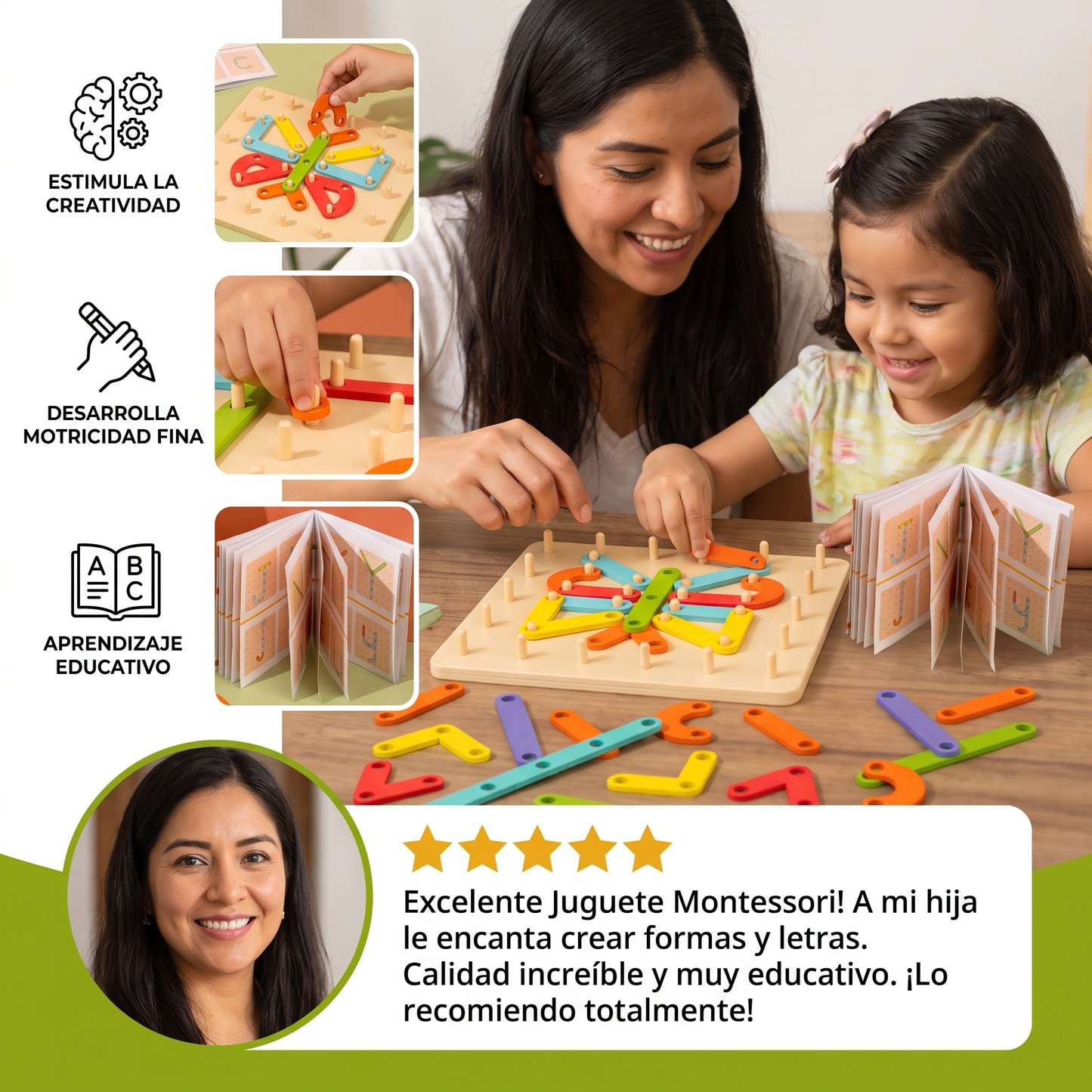 Juguete Montessori creativo de rompecabezas con clavos de madera