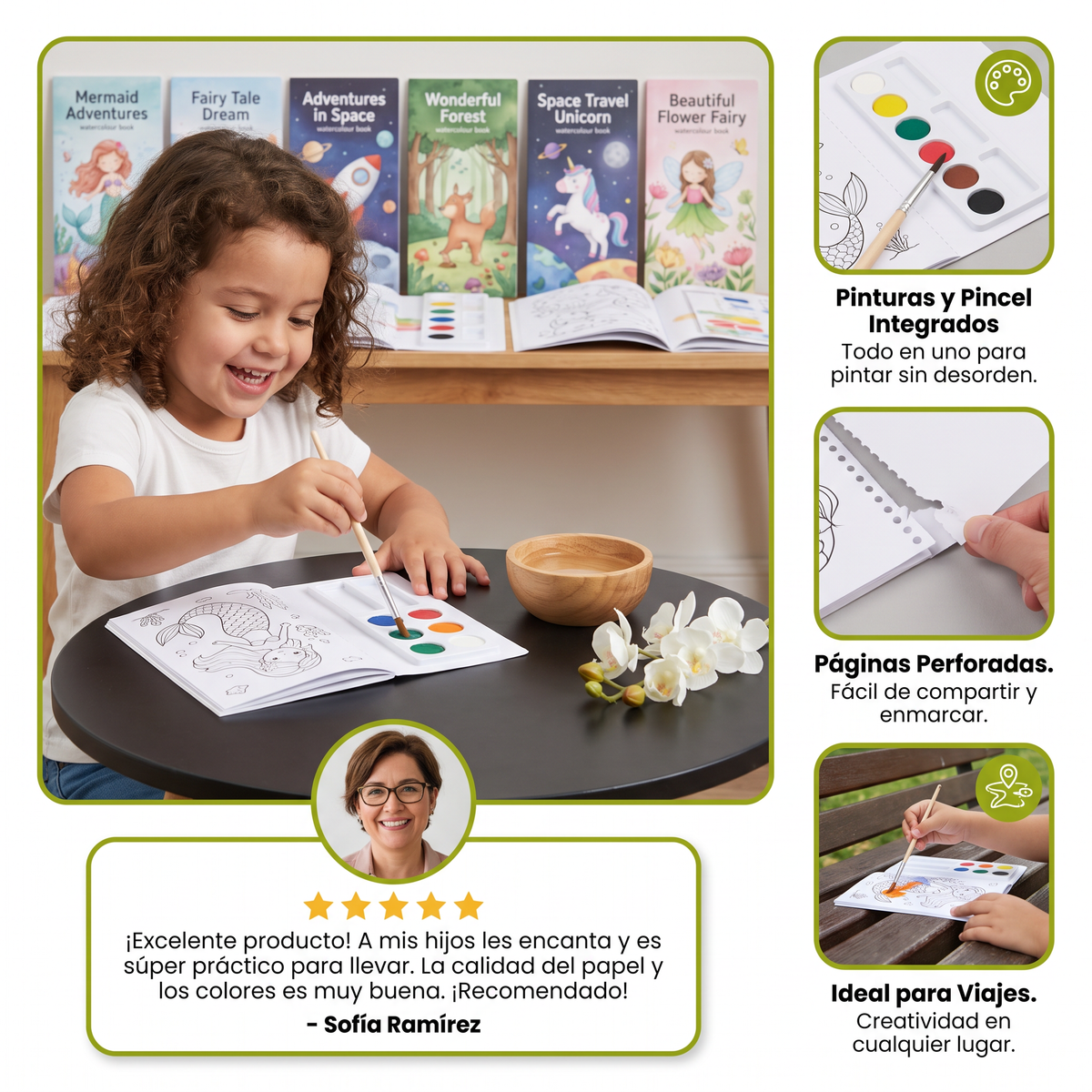 Libro de acuarelas todo en uno con pinturas y pincel integrados