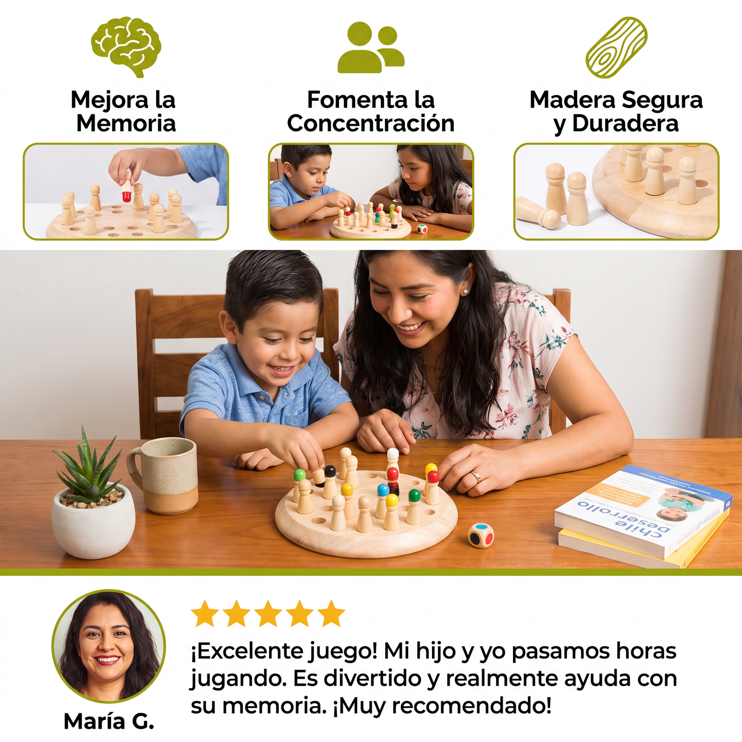 Juego de memoria de ajedrez de madera educativo