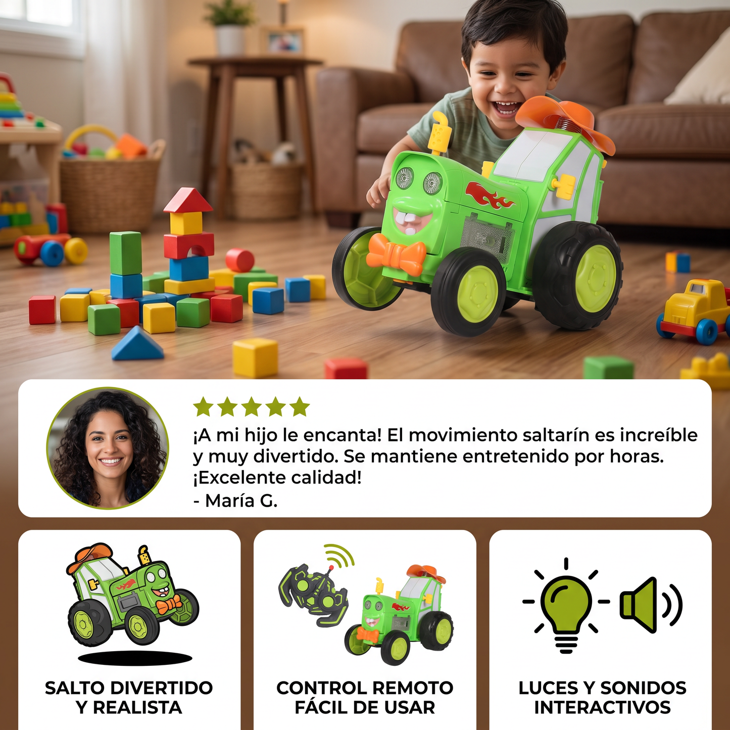 Tractor de juguete para niños con movimiento saltarín