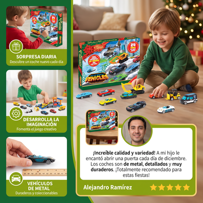 Calendario de Adviento navideño con autos de fundición a presión para niños