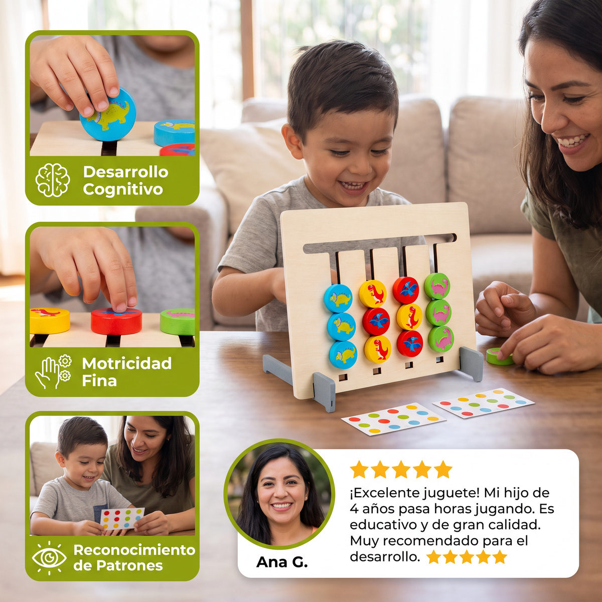 Juego Montessori de clasificación de patrones de colores de madera