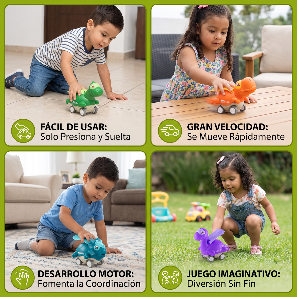 Autos Dinosaurio Press & Go – Carritos de Juguete de Dinosaurios que Avanzan para Niños