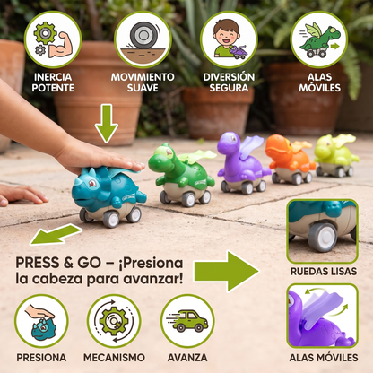 Autos Dinosaurio Press & Go – Carritos de Juguete de Dinosaurios que Avanzan para Niños