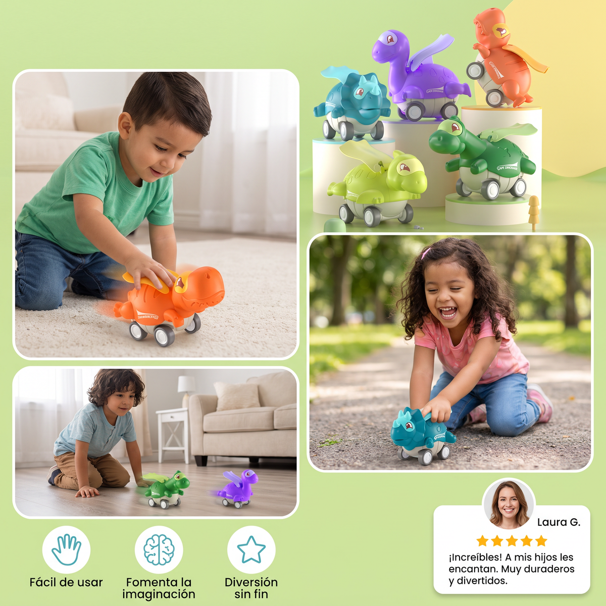Autos Dinosaurio Press & Go – Carritos de Juguete de Dinosaurios que Avanzan para Niños