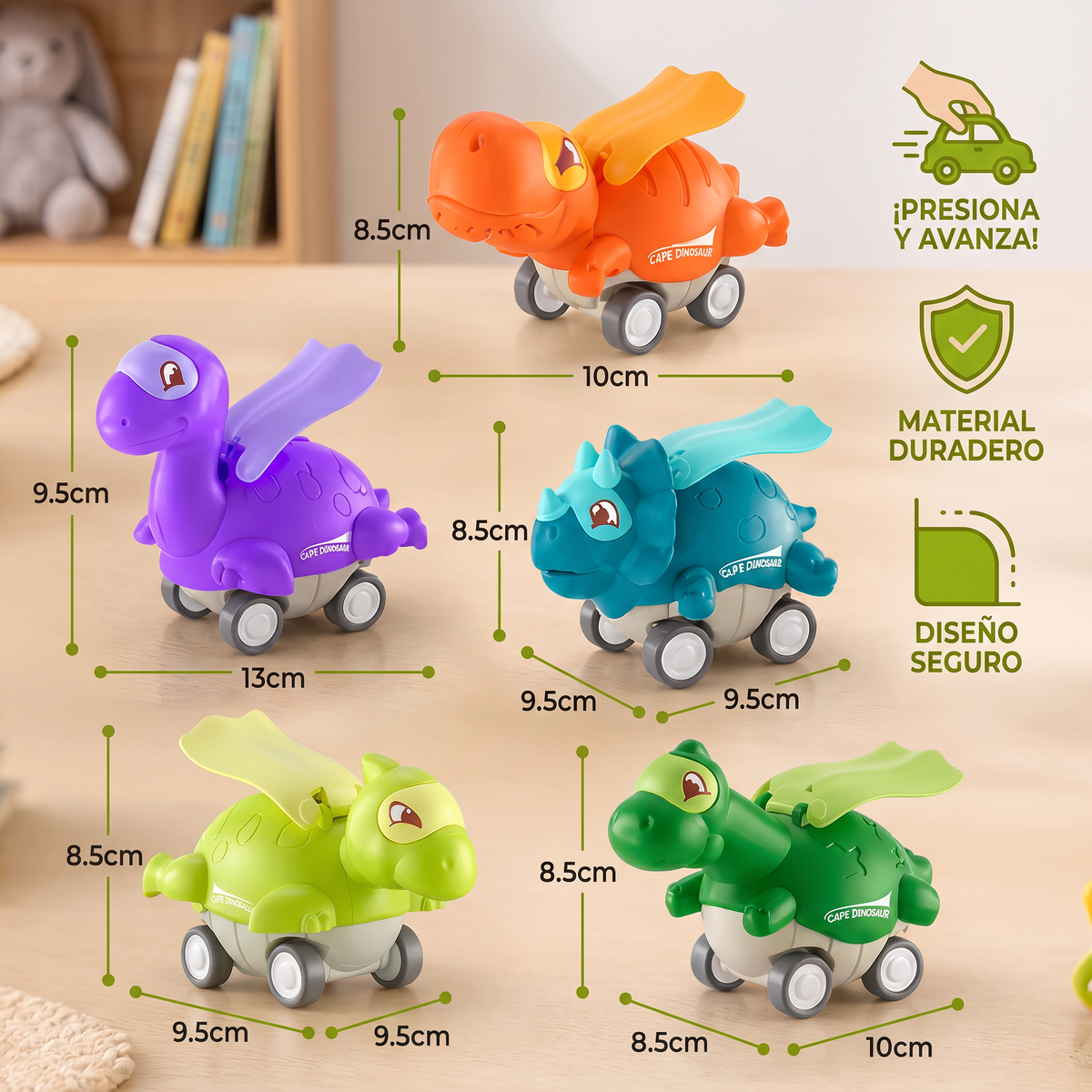 Autos Dinosaurio Press & Go – Carritos de Juguete de Dinosaurios que Avanzan para Niños