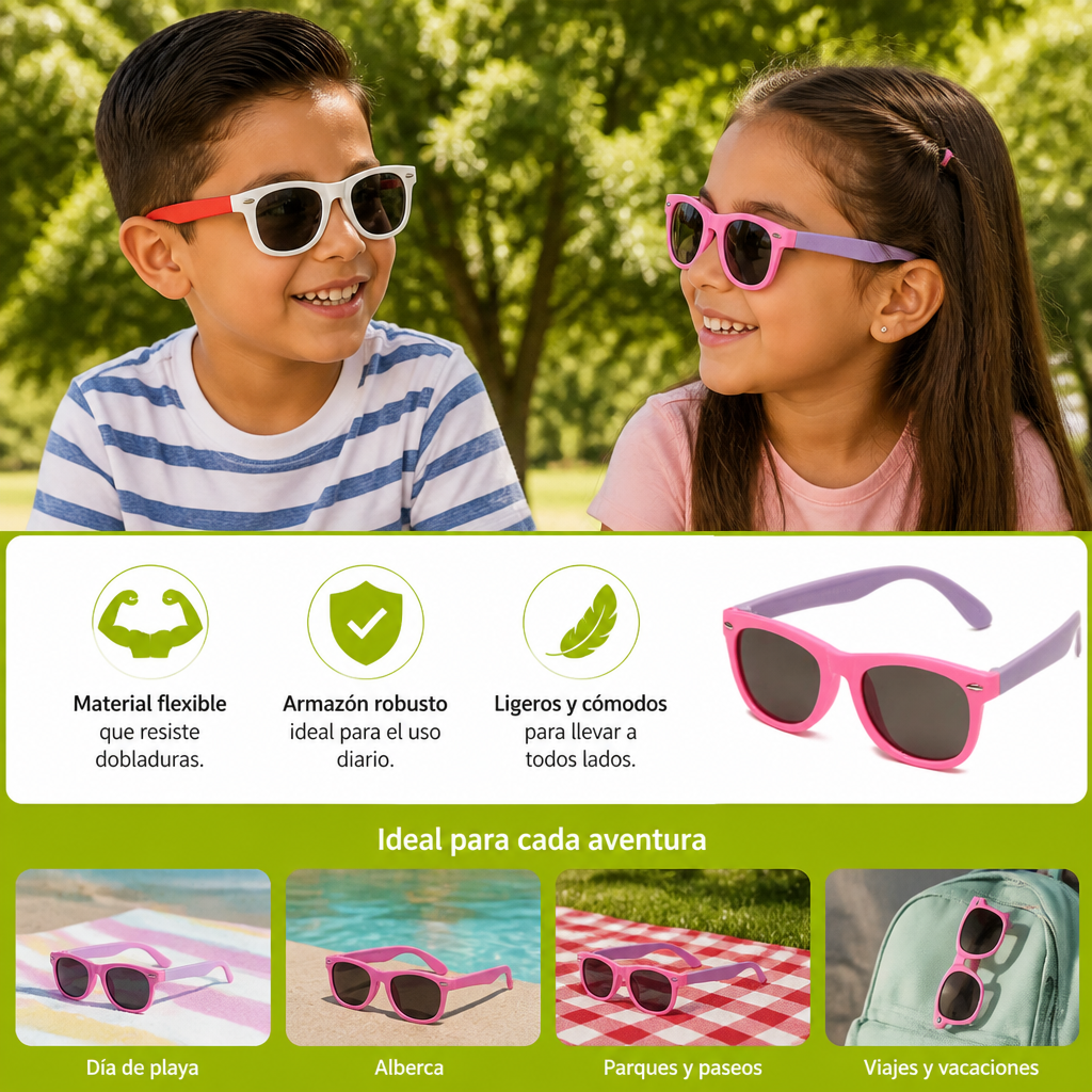 Lentes de Sol Flexibles para Niños con Armazón Resistente