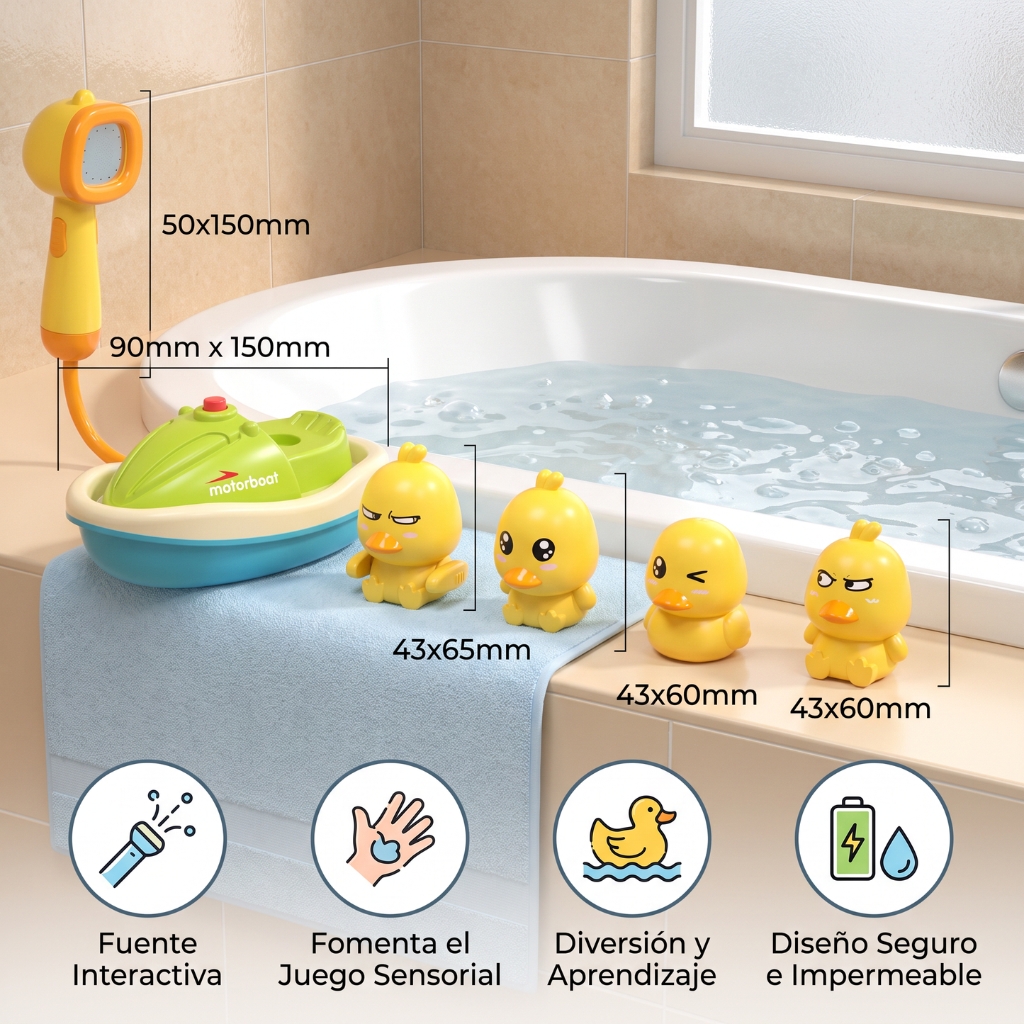 Juguete de baño con fuente de patitos y ducha