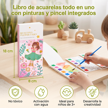 Libro de acuarelas todo en uno con pinturas y pincel integrados