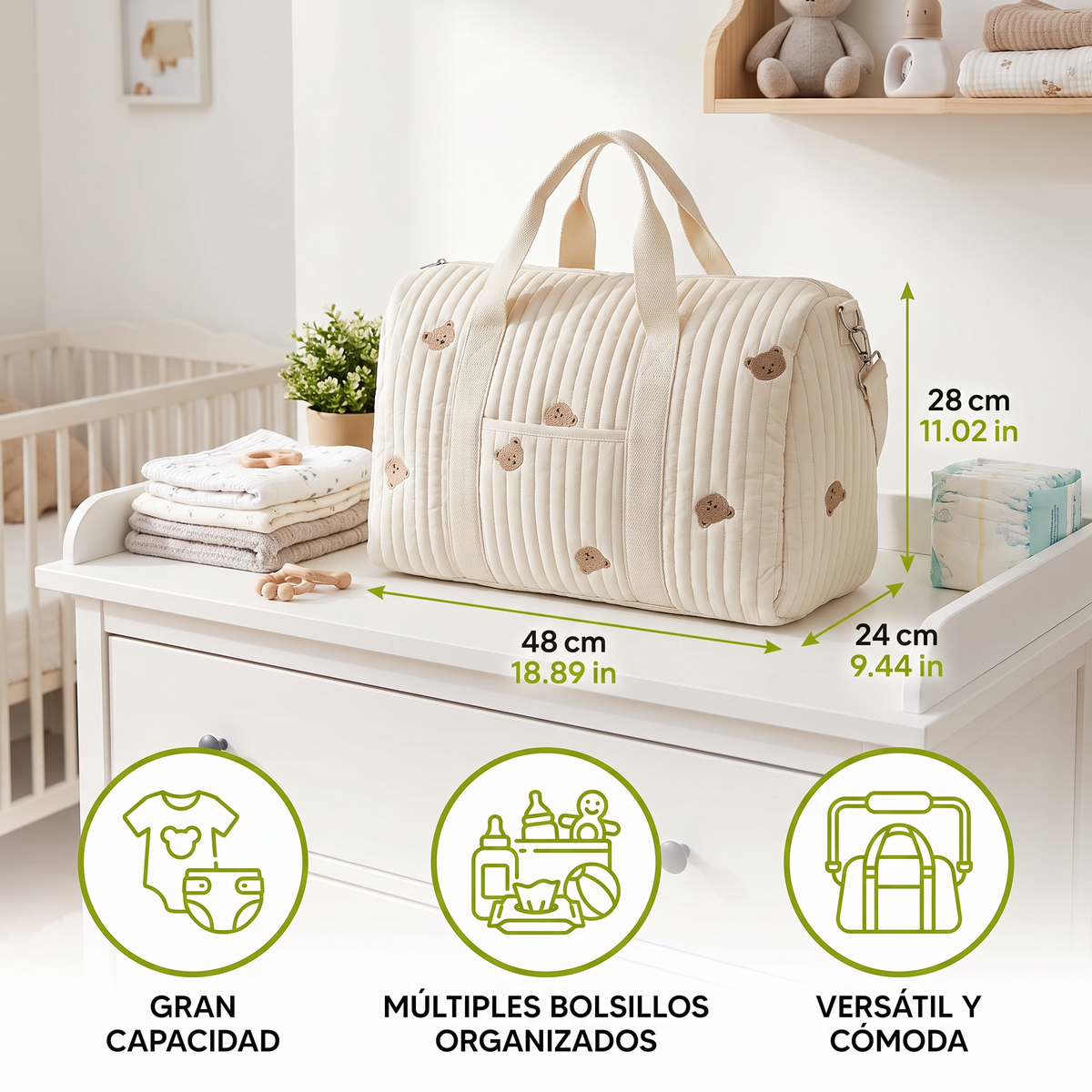 Bolsa grande para mamá y bebé: espacio para todo lo que las mamás necesitan