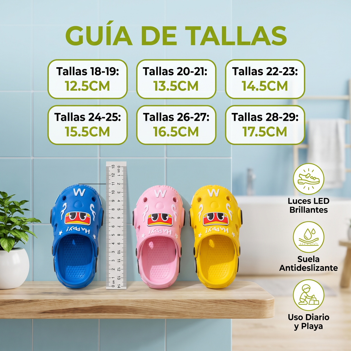 Sandalias infantiles luminosas con diseño de auto – chanclas de baño con suela antideslizante