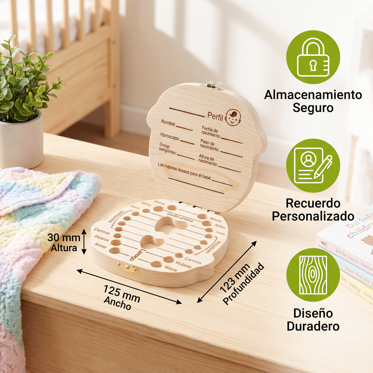 Caja de dientes de madera para niños – Almacenamiento de dientes de leche y caja de recuerdos