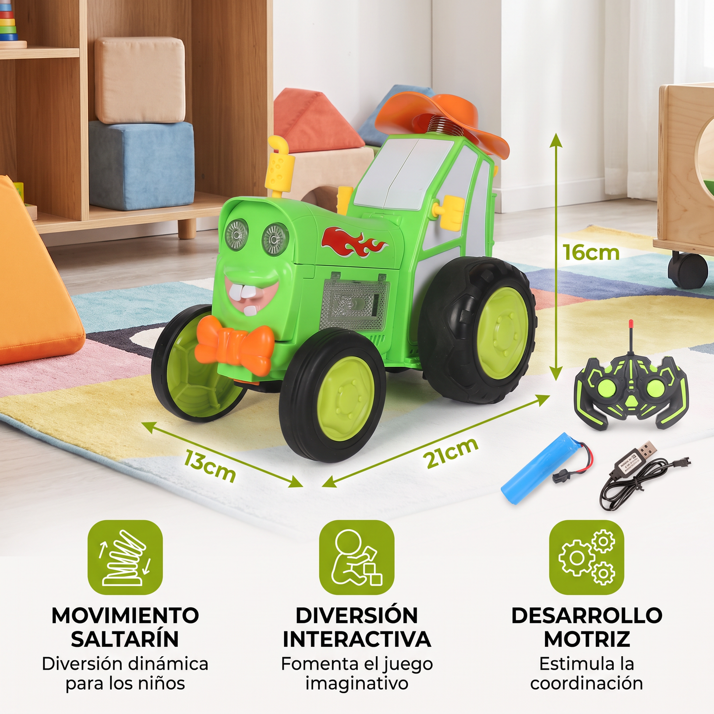Tractor de juguete para niños con movimiento saltarín