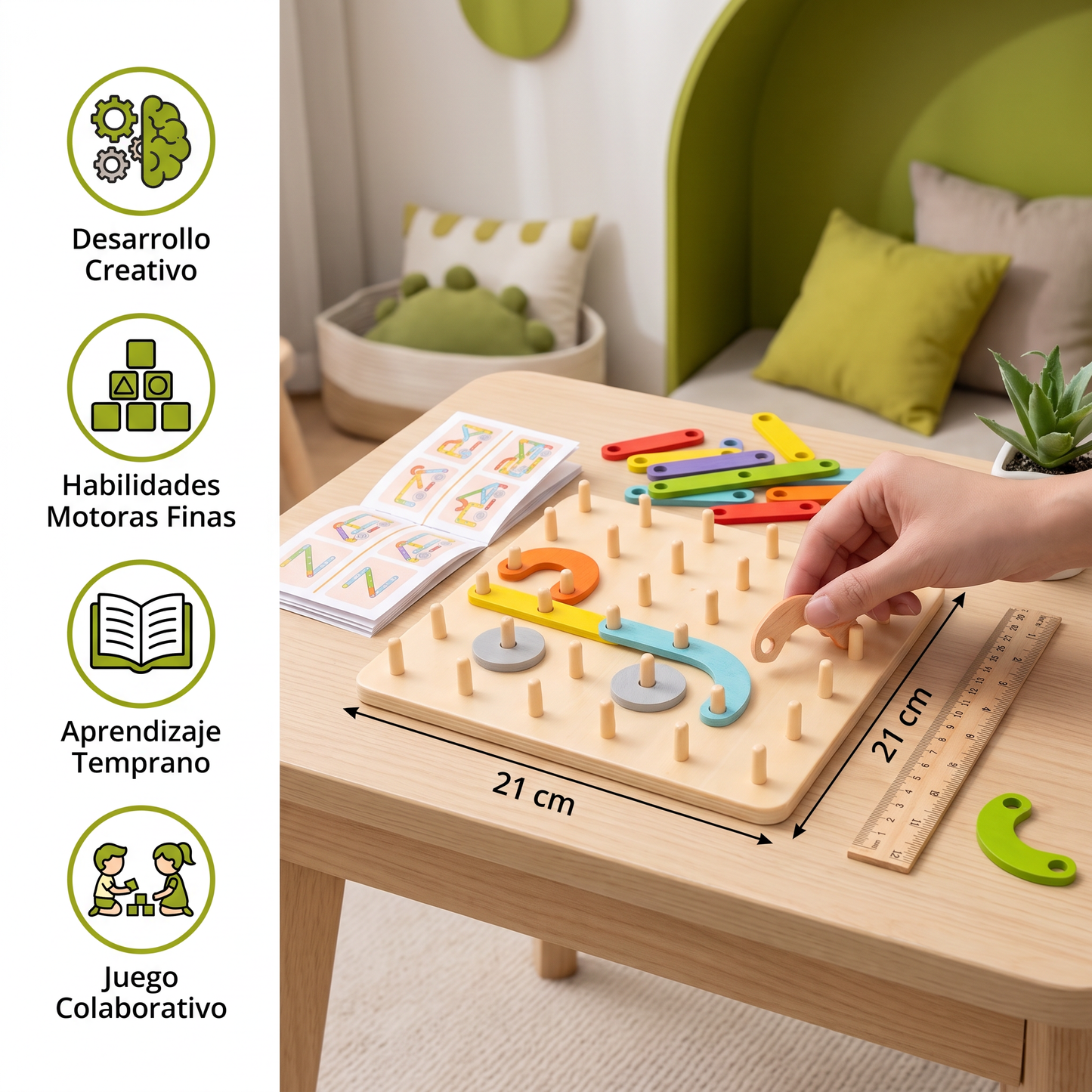 Juguete Montessori creativo de rompecabezas con clavos de madera