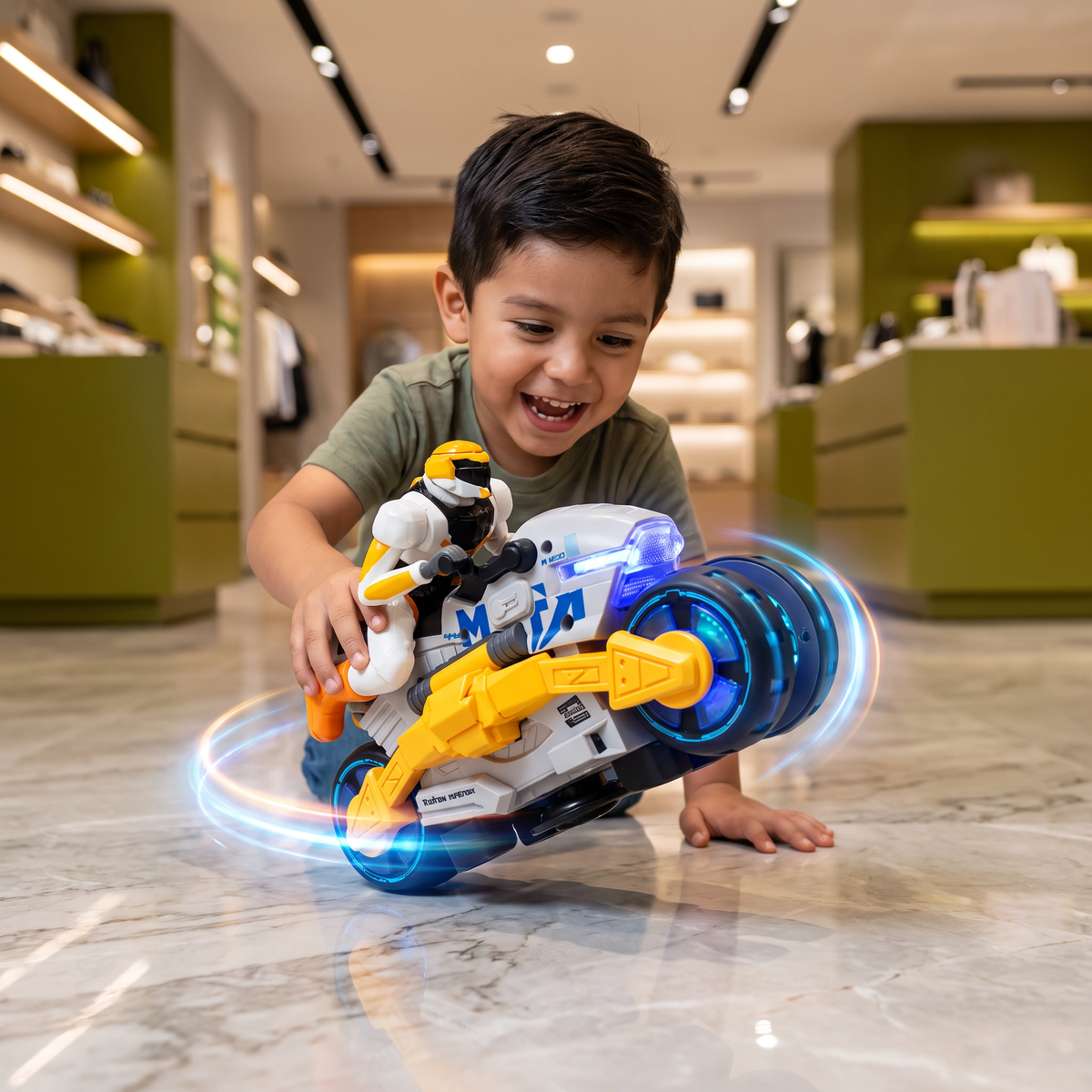 Motocicleta de Acrobacias Transformable para Niños con Función de Giro de 360 Grados